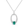 Thumbnail Image 1 of Oval-Cut Lab-Created Emerald & White Lab-Created Sapphire Oval Frame Necklace Sterling Silver 18&quot;