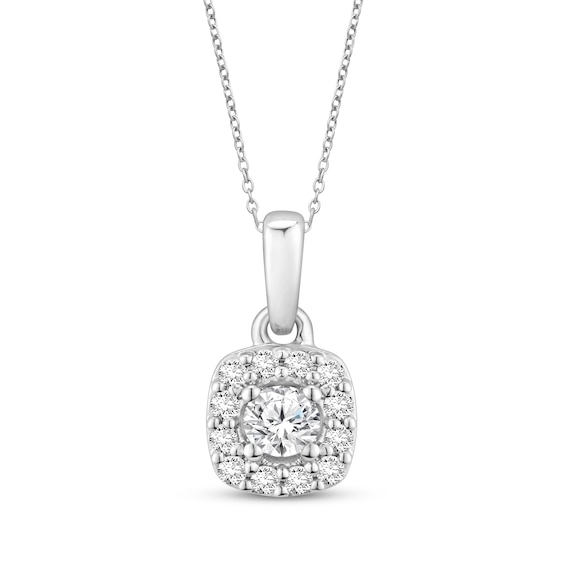 Diamond Cushion-Shaped Halo Necklace 1/6 ct tw Sterling Silver 17"