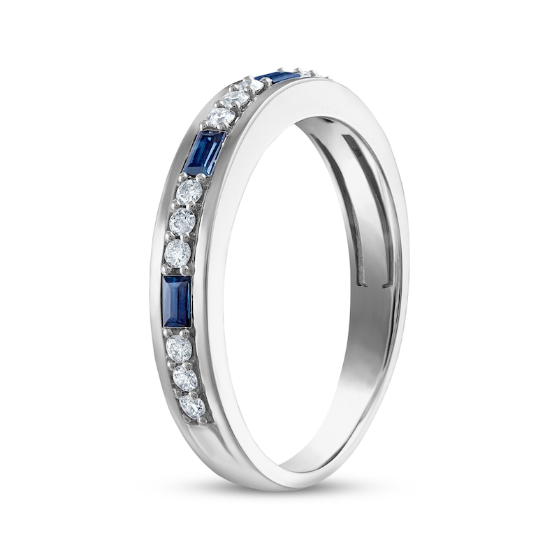 Main Image 2 of Now + Forever Men's Baguette-Cut Blue Sapphire & Diamond Wedding Band 1/5 ct tw 10K White Gold