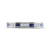 Thumbnail Image 2 of Men's Baguette-Cut Blue Sapphire & Diamond Wedding Band 1/5 ct tw 10K White Gold