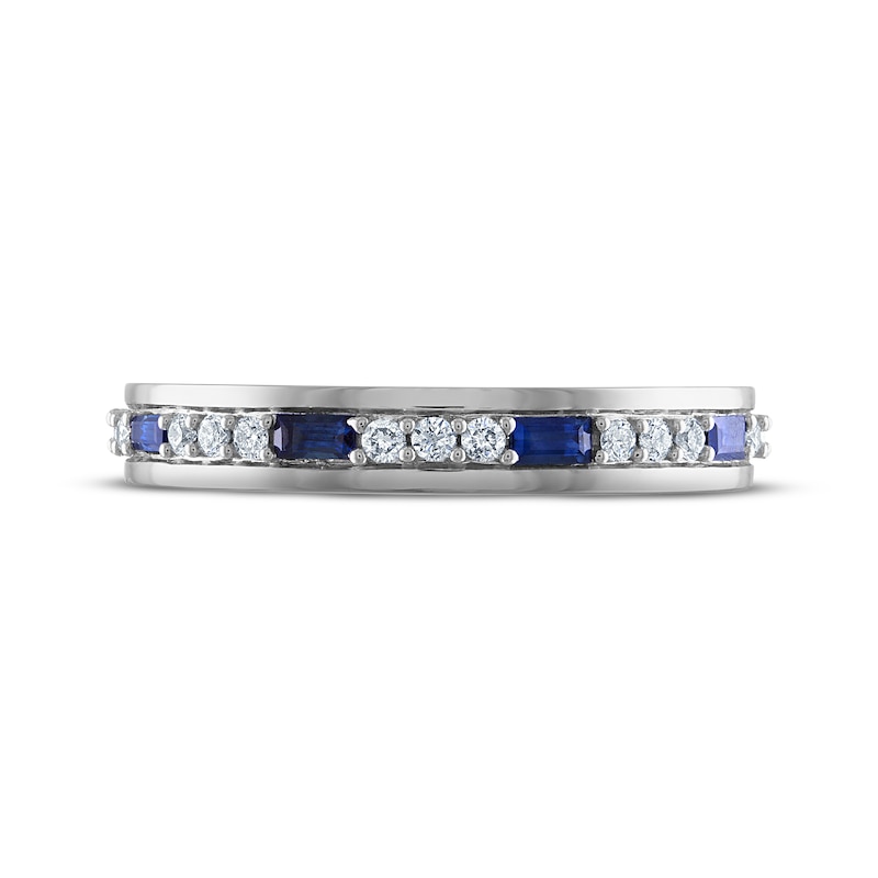Main Image 3 of Now + Forever Men's Baguette-Cut Blue Sapphire & Diamond Wedding Band 1/5 ct tw 10K White Gold