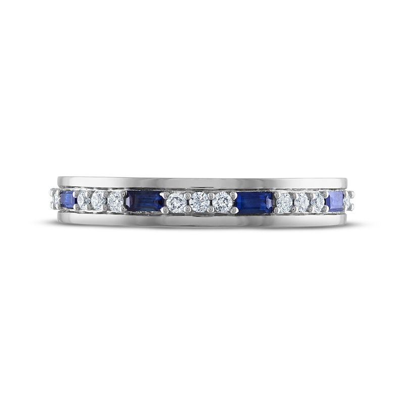 Men's Baguette-Cut Blue Sapphire & Diamond Wedding Band 1/5 ct tw 10K White Gold