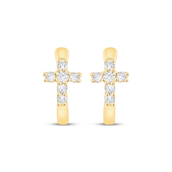 Thumbnail Image 2 of Diamond Cross Hoop Earrings 1/4 ct tw 10K Yellow Gold
