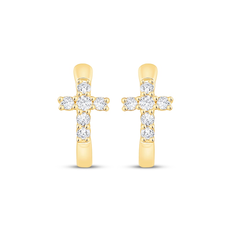 Main Image 2 of Diamond Cross Hoop Earrings 1/4 ct tw 10K Yellow Gold