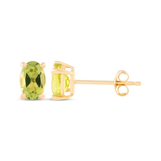 Oval-Cut Peridot Solitaire Stud Earrings 14K Yellow Gold