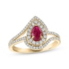 Thumbnail Image 1 of Greenland Rubies Collection Pear-Shaped Natural Ruby & Lab-Grown Diamond Ring 3/8 ct tw 14K Yellow Gold