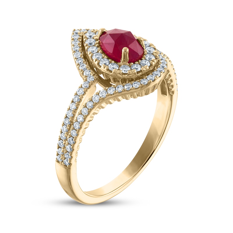 Main Image 2 of Greenland Rubies Collection Pear-Shaped Natural Ruby & Lab-Grown Diamond Ring 3/8 ct tw 14K Yellow Gold