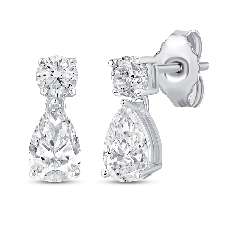 Main Image 1 of KAY Lab-Grown Diamonds Certified Pear-Shaped & Round-Cut Dangle Earrings 3/4 ct tw 10K White Gold