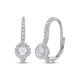 Diamond Halo Drop Earrings 1/2 ct tw 10K White Gold