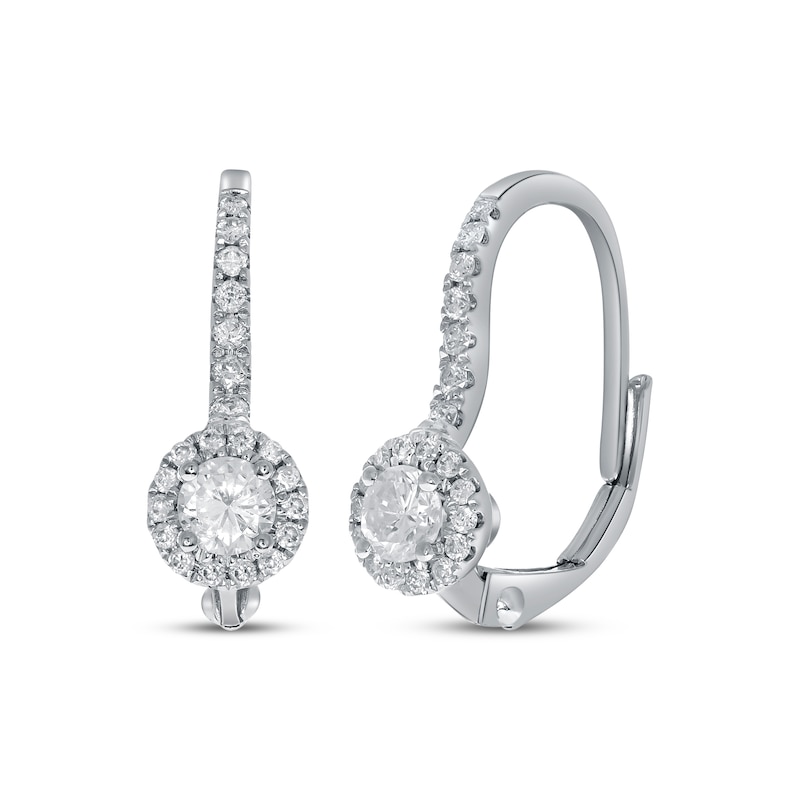 Main Image 1 of Diamond Halo Drop Earrings 1/2 ct tw 10K White Gold