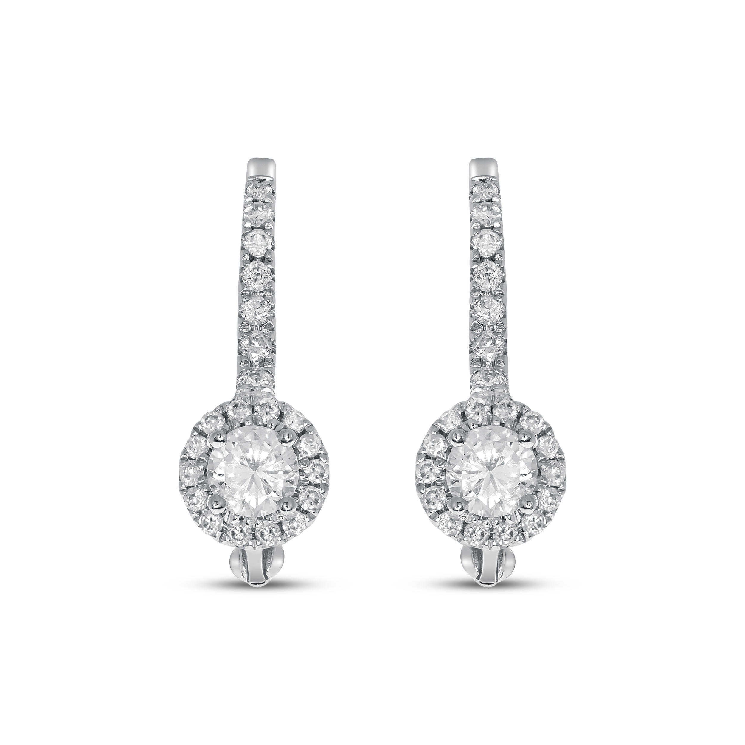 Thumbnail Image 2 of Diamond Halo Drop Earrings 1/2 ct tw 10K White Gold