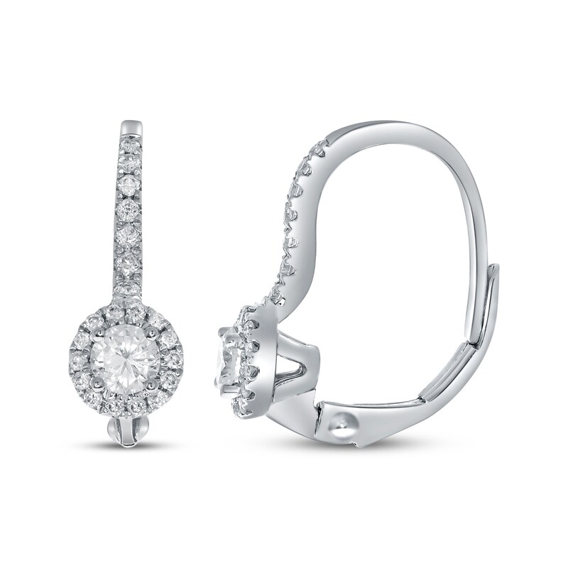 Main Image 3 of Diamond Halo Drop Earrings 1/2 ct tw 10K White Gold