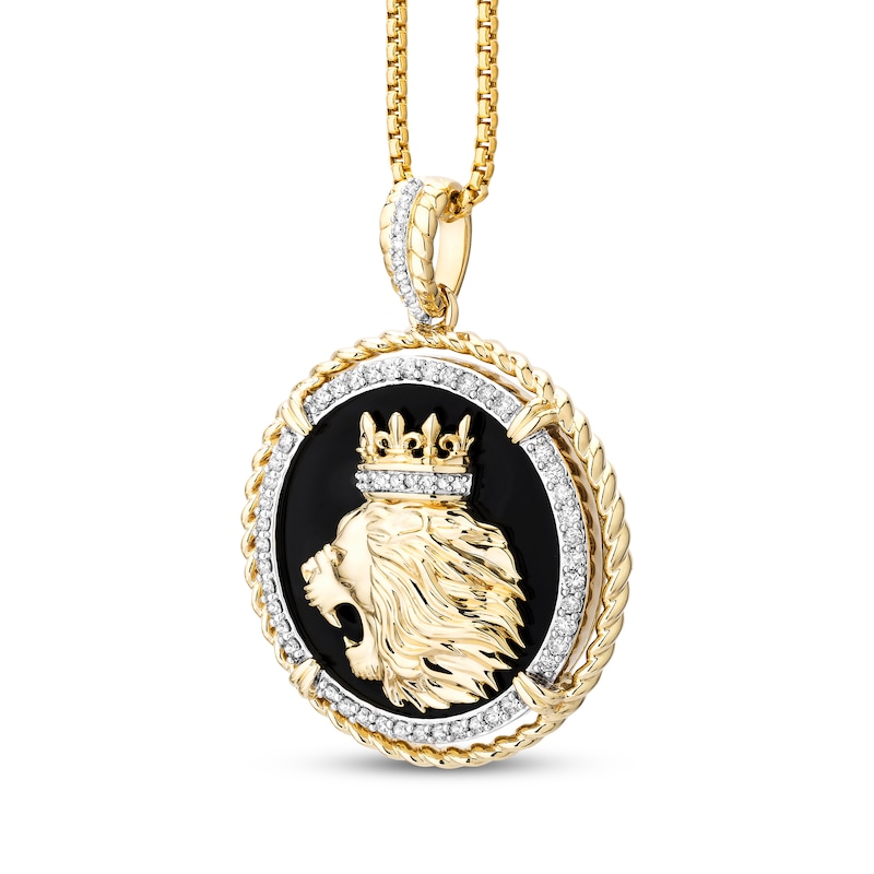 Main Image 2 of Men's Diamond & Black Onyx King Lion Head Medallion Necklace 1/2 ct tw 10K Yellow Gold 22&quot;