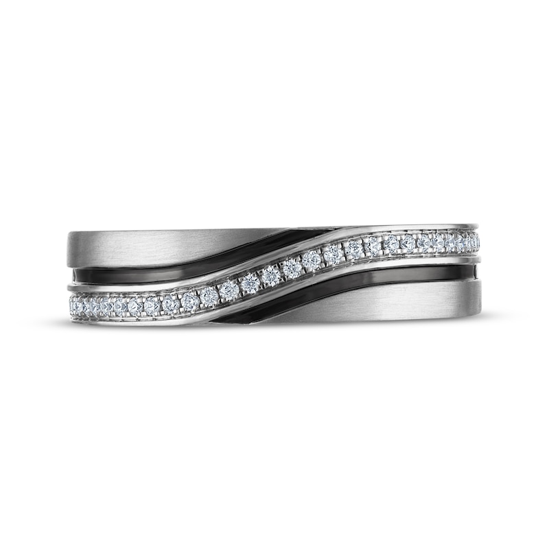 Main Image 3 of Now + Forever Men's Diamond Curved Wedding Band 1/6 ct tw 10K White Gold