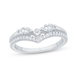 Now + Forever Marquise & Round-Cut Diamond Two-Row Chevron Ring 1/2 ct tw 14K White Gold