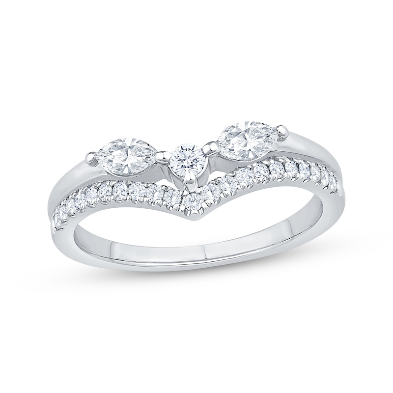 Main Image 1 of Now + Forever Marquise & Round-Cut Diamond Two-Row Chevron Ring 1/2 ct tw 14K White Gold