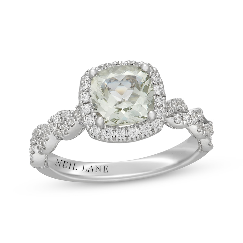 Main Image 1 of Neil Lane Cushion-Cut Green Quartz & Diamond Halo Engagement Ring 1/2 ct tw 14K White Gold