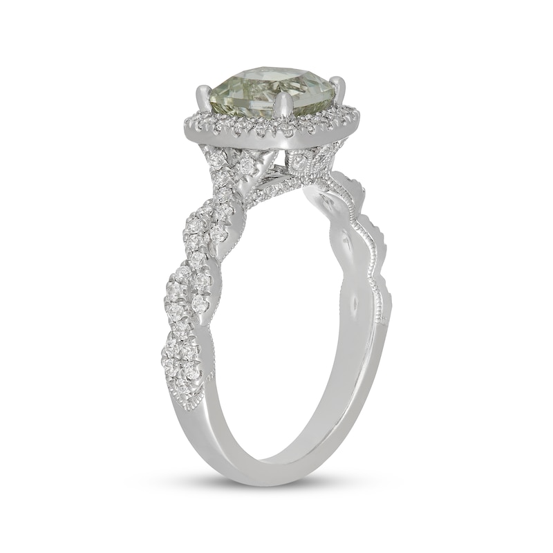 Main Image 2 of Neil Lane Cushion-Cut Green Quartz & Diamond Halo Engagement Ring 1/2 ct tw 14K White Gold