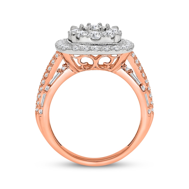 Main Image 2 of Now + Forever Multi-Diamond Cushion-Shaped Halo Engagement Ring 2 ct tw 10K Two-Tone Gold