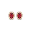 Thumbnail Image 2 of Oval-Cut Lab-Created Ruby & White Lab-Created Sapphire Halo Stud Earrings 10K Yellow Gold