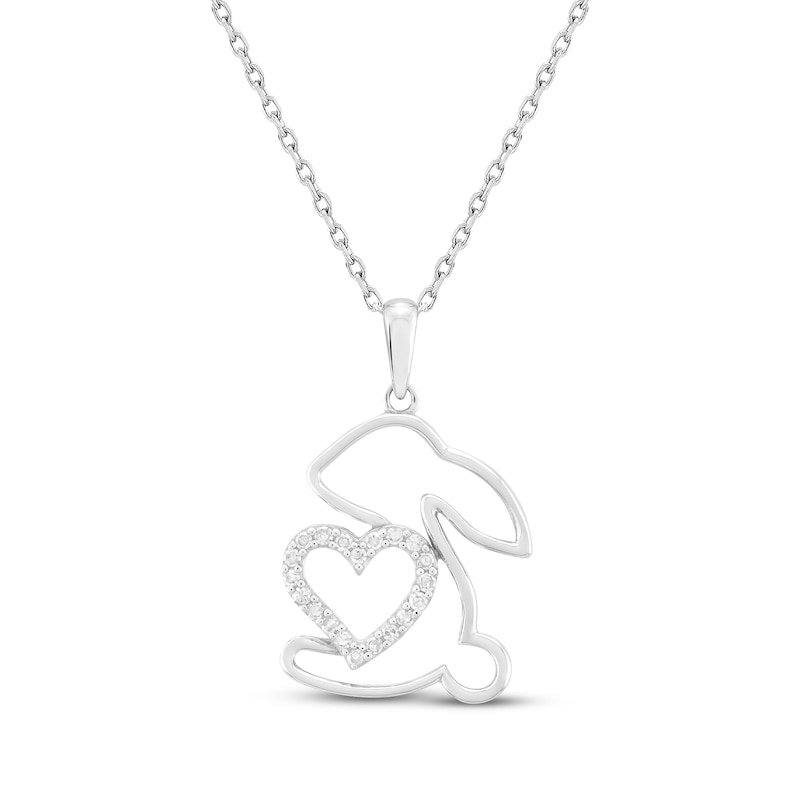 Main Image 1 of Diamond Heart Bunny Necklace 1/10 ct tw 10K White Gold 18&quot;