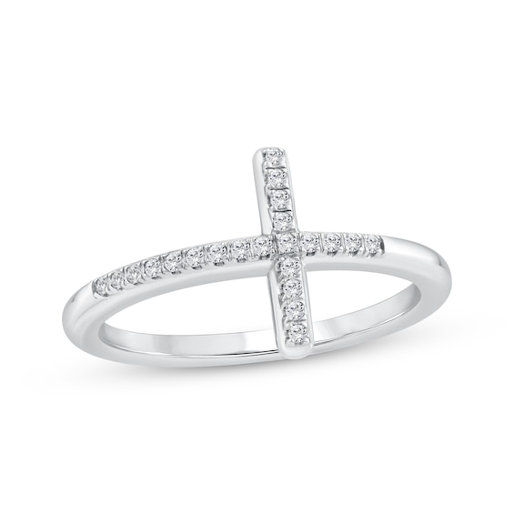 Diamond Sideways Cross Ring 1/10 ct tw Sterling Silver