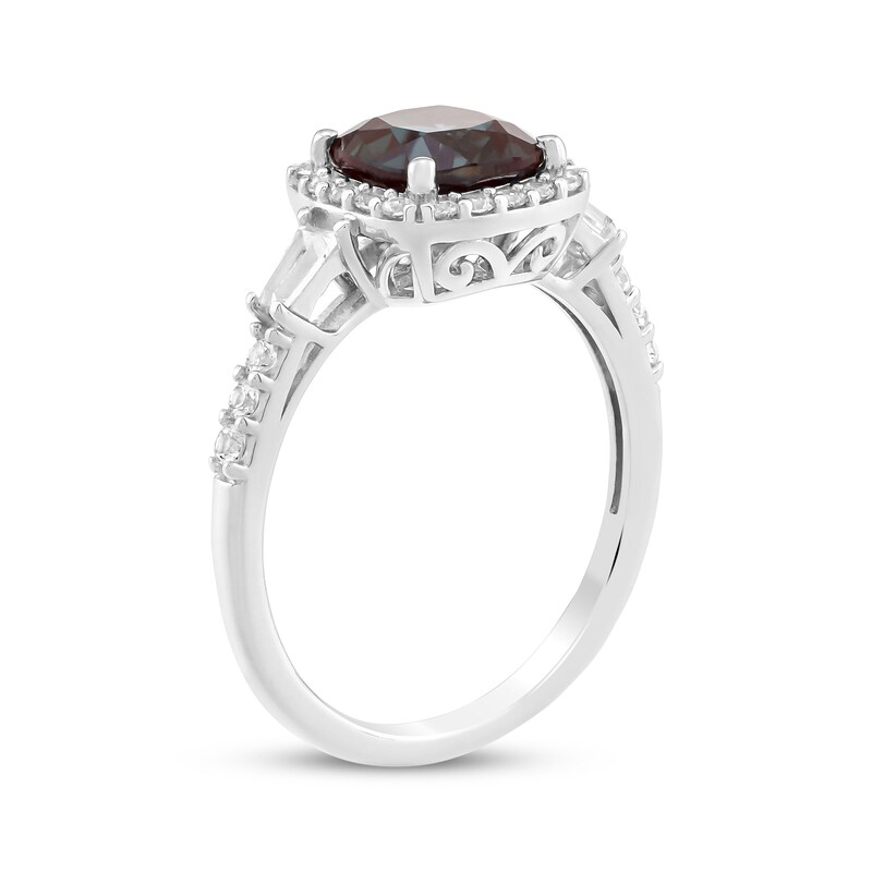 Main Image 2 of Cushion-Cut Lab-Created Alexandrite & White Lab-Created Sapphire Halo Ring Sterling Silver
