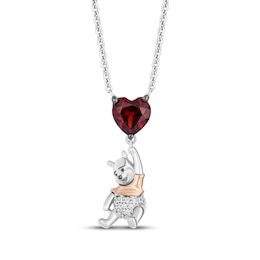 Disney Treasures Winnie the Pooh Heart-Shaped Garnet & Diamond Accent Necklace Sterling Silver & 10K Rose Gold 18"