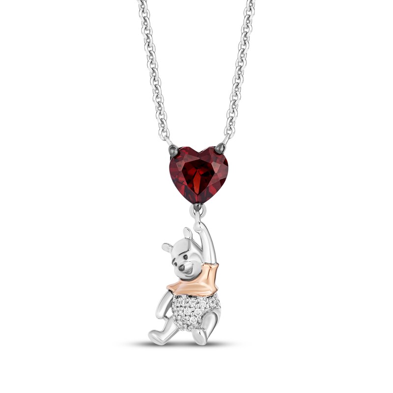Main Image 1 of Disney Treasures Winnie the Pooh Heart-Shaped Garnet & Diamond Accent Necklace Sterling Silver & 10K Rose Gold 18&quot;