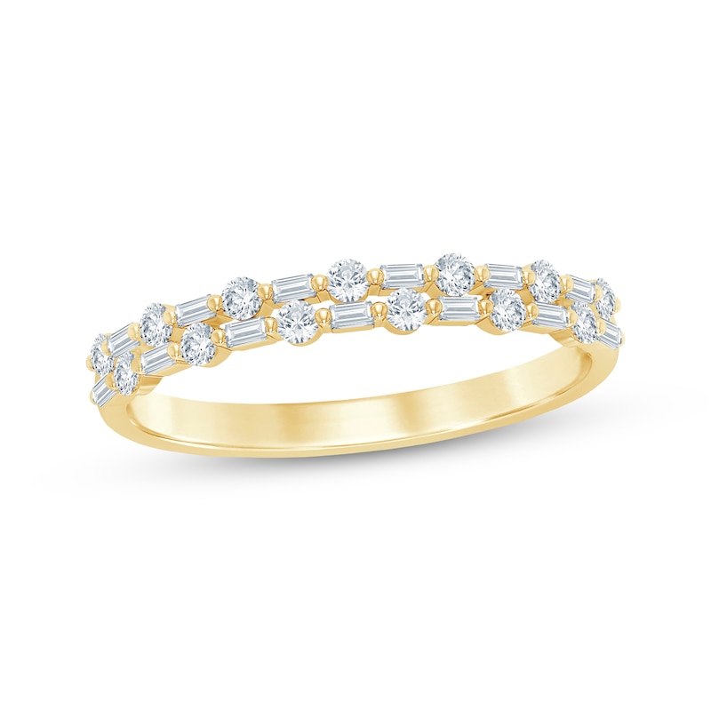 Main Image 1 of Now + Forever Baguette & Round-Cut Diamond Two-Row Anniversary Ring 1/3 ct tw 14K Yellow Gold