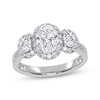 Thumbnail Image 1 of Memories Moments Magic Oval-Cut Lab-Grown Diamond Three-Stone Halo Engagement Ring 1-1/2 ct tw 14K White Gold