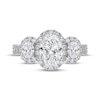 Thumbnail Image 3 of Memories Moments Magic Oval-Cut Lab-Grown Diamond Three-Stone Halo Engagement Ring 1-1/2 ct tw 14K White Gold