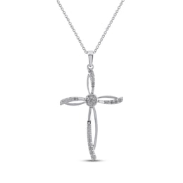 Multi-Diamond Split Cross Necklace 1/4 ct tw 10K White Gold 18"