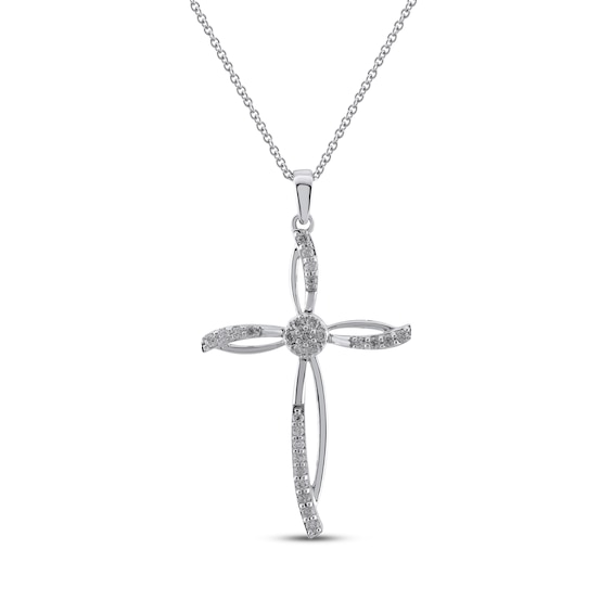 Multi-Diamond Split Cross Necklace 1/4 ct tw 10K White Gold 18"