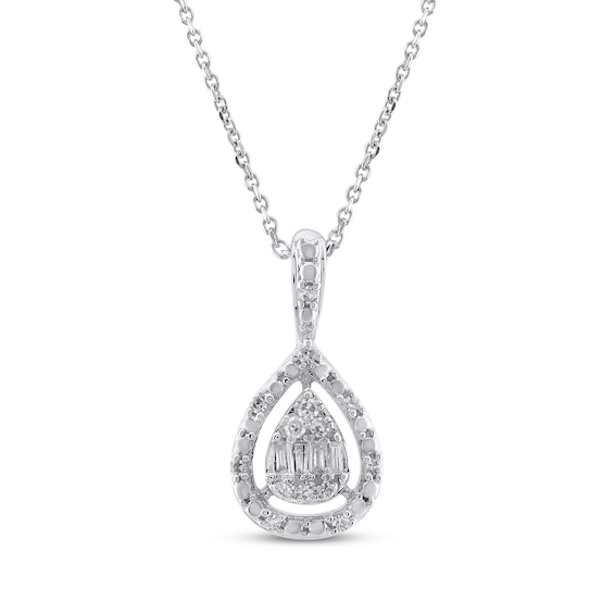 Baguette & Round-Cut Multi-Diamond Teardrop Necklace 1/15 ct tw Sterling Silver 18"