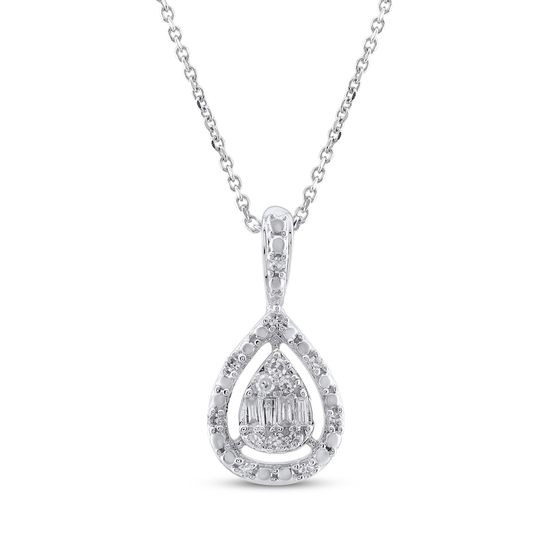 Main Image 1 of Baguette & Round-Cut Multi-Diamond Teardrop Necklace 1/15 ct tw Sterling Silver 18&quot;