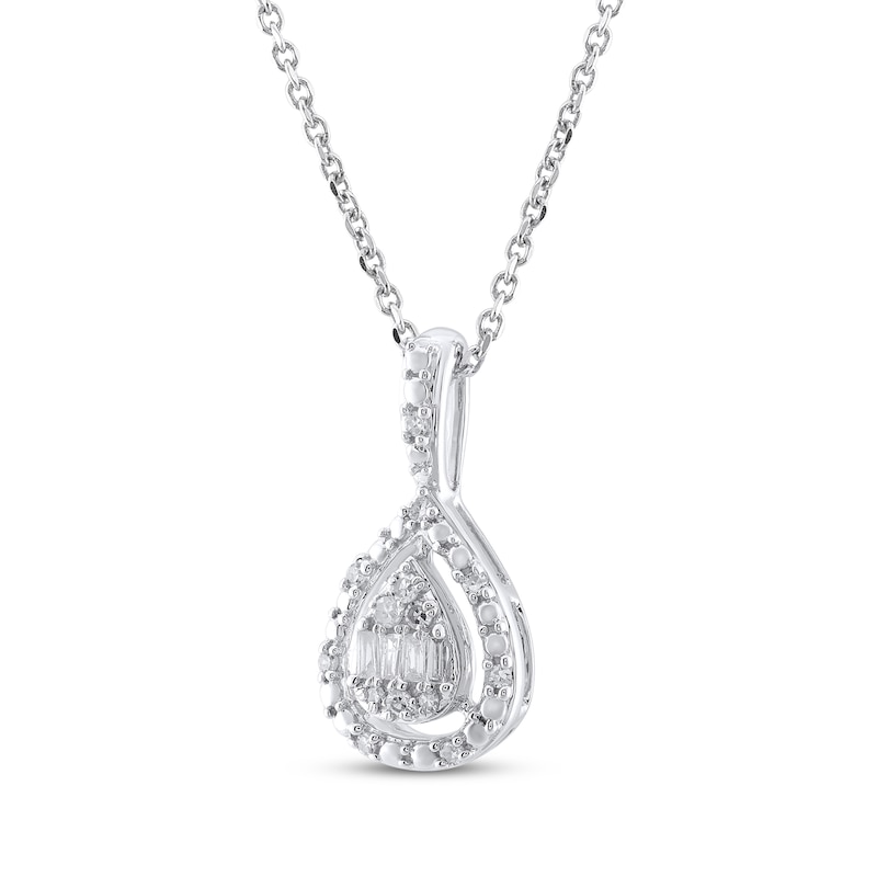 Main Image 2 of Baguette & Round-Cut Multi-Diamond Teardrop Necklace 1/15 ct tw Sterling Silver 18&quot;