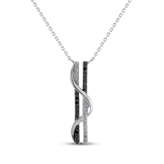 Black & White Diamond Two-Row Ribbon Necklace 1/4 ct tw Sterling Silver 18"