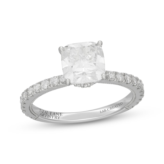 Neil Lane Artistry Cushion-Cut Lab-Grown Diamond Hidden Halo Engagement Ring 2-1/2 ct tw 14K White Gold