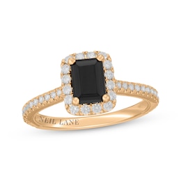 Neil Lane Emerald-Cut Black & White Diamond Halo Engagement Ring 1-1/2 ct tw 14K Yellow Gold
