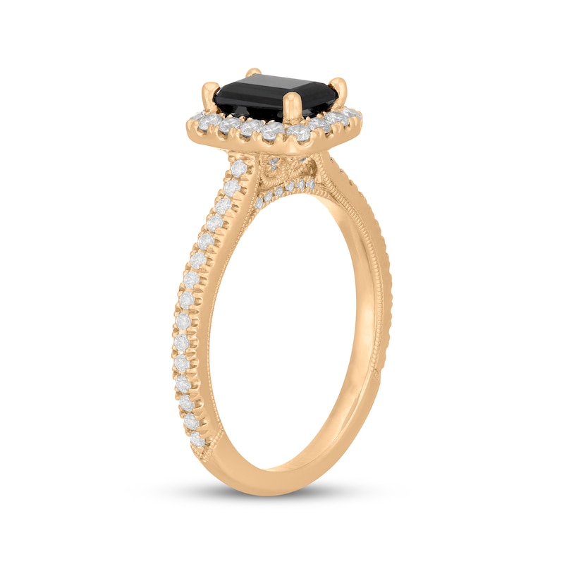 Main Image 2 of Neil Lane Emerald-Cut Black & White Diamond Halo Engagement Ring 1-1/2 ct tw 14K Yellow Gold