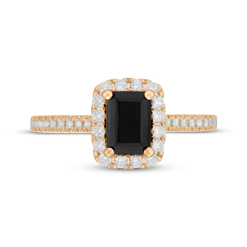 Main Image 3 of Neil Lane Emerald-Cut Black & White Diamond Halo Engagement Ring 1-1/2 ct tw 14K Yellow Gold