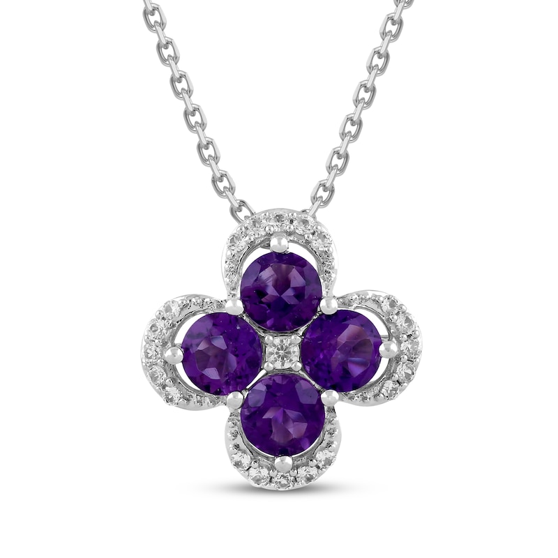 Main Image 1 of Amethyst & White Lab-Created Sapphire Clover Necklace Sterling Silver 18&quot;