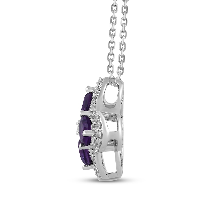 Main Image 2 of Amethyst & White Lab-Created Sapphire Clover Necklace Sterling Silver 18&quot;