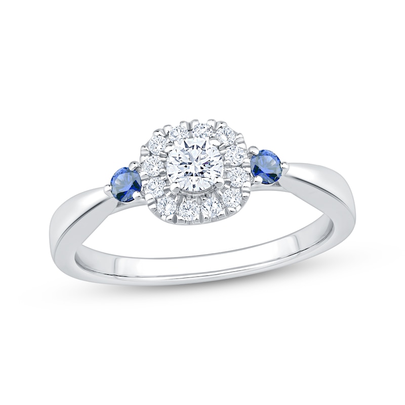 Main Image 1 of Now + Forever Round-Cut Diamond & Blue Sapphire Engagement Ring 1/3 ct tw 10K White Gold