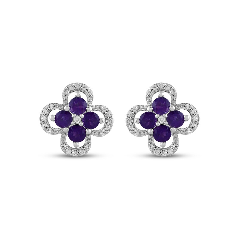 Main Image 2 of Amethyst & White Lab-Created Sapphire Clover Earrings Sterling Silver