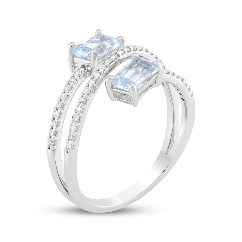 Main Image 2 of Emerald-Cut Aquamarine & Diamond Bypass Ring 1/5 ct tw 10K White Gold