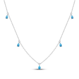 Pear-Shaped Turquoise Dangle Station Necklace Sterling Silver Solid 18"