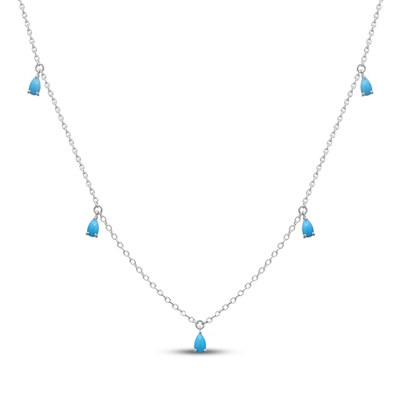 Pear-Shaped Turquoise Dangle Station Necklace Sterling Silver Solid 18"