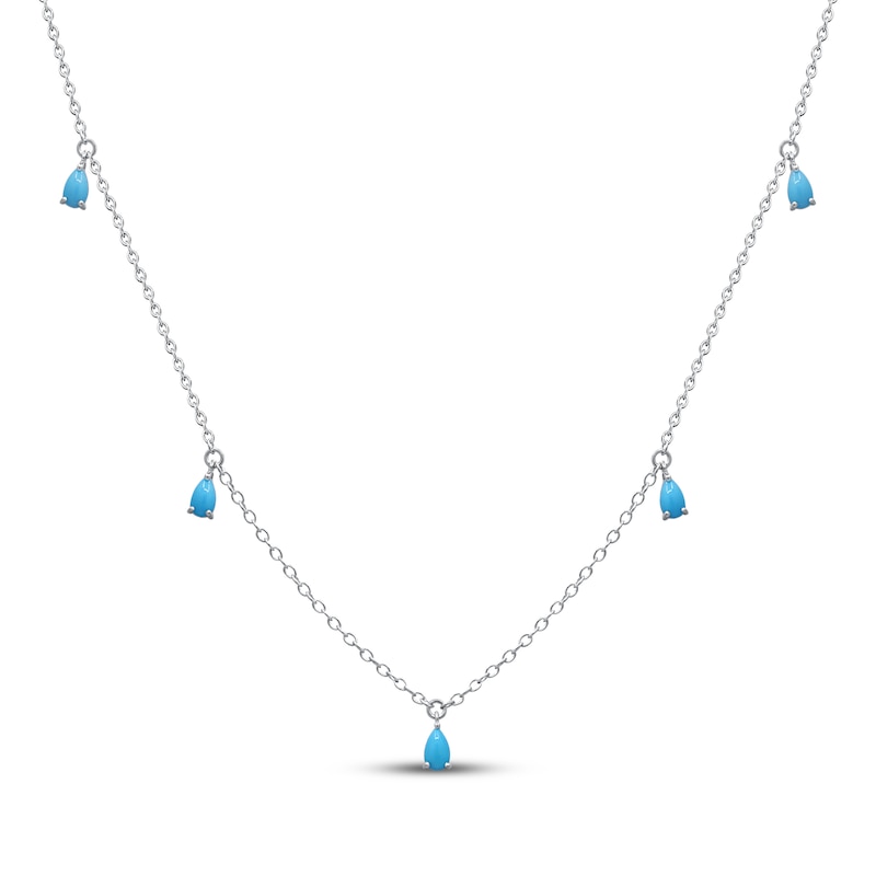 Main Image 1 of Pear-Shaped Turquoise Dangle Station Necklace Sterling Silver Solid 18&quot;